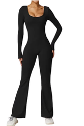 Long Sleeve Flare Jumpsuit -Black