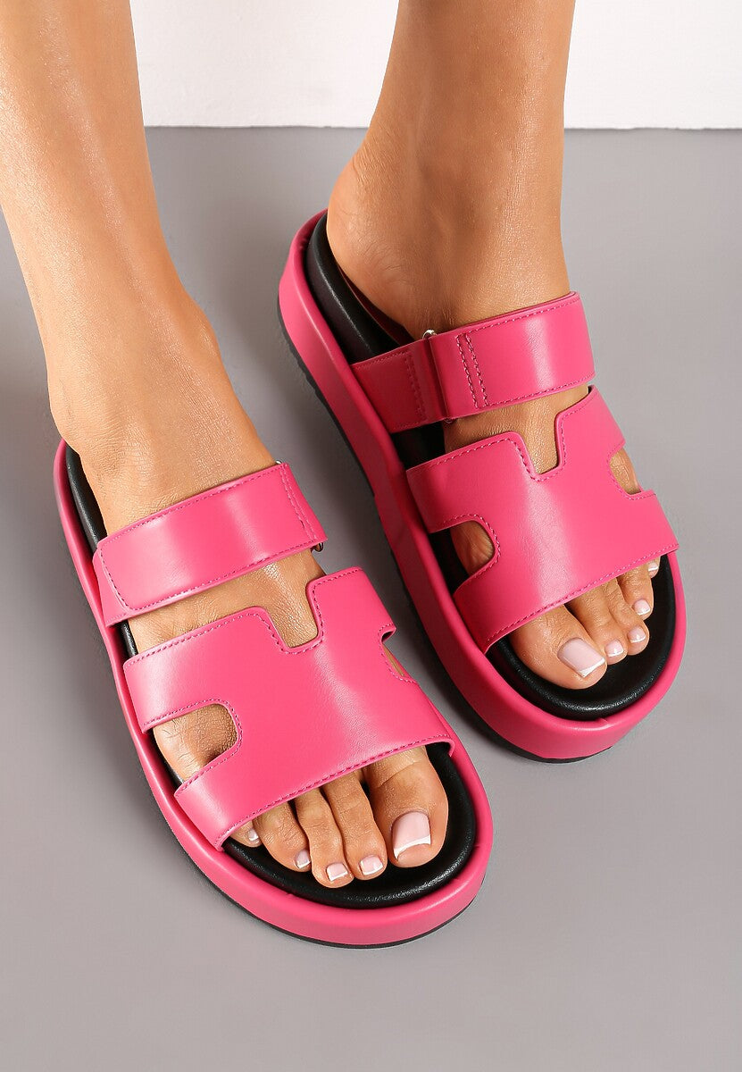 Cut-Out Design Slide Sandals -Fuchsia