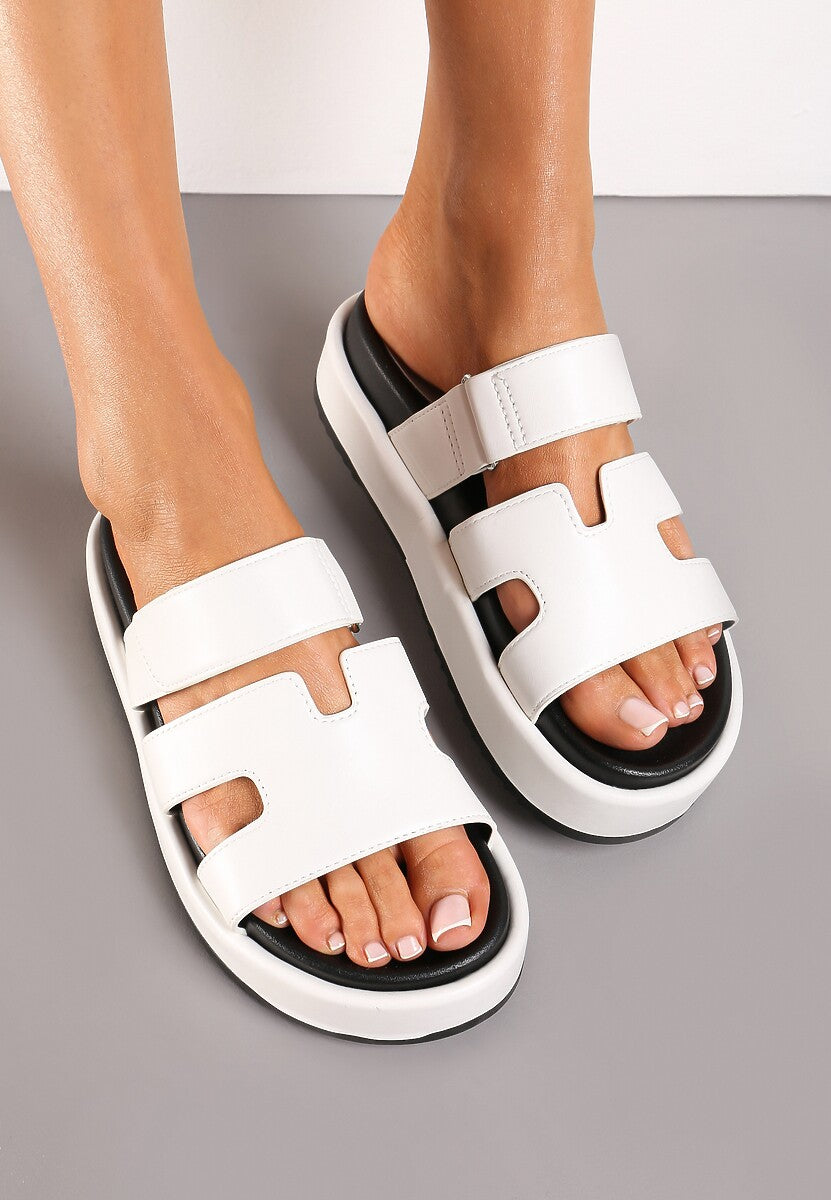 Cut-Out Design Slide Sandals -White