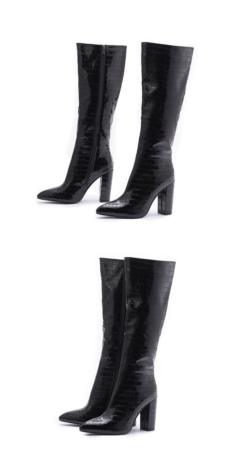 Croc Knee High Boots -Black