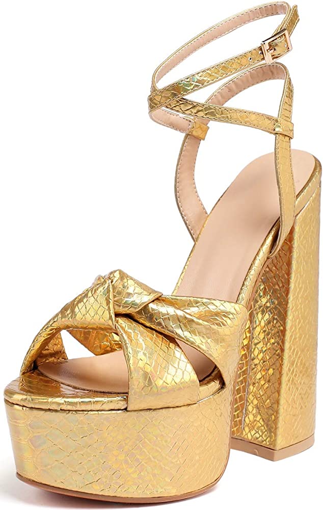 Chunky Heel Platform Pumps -Gold
