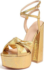 Chunky Heel Platform Pumps -Gold