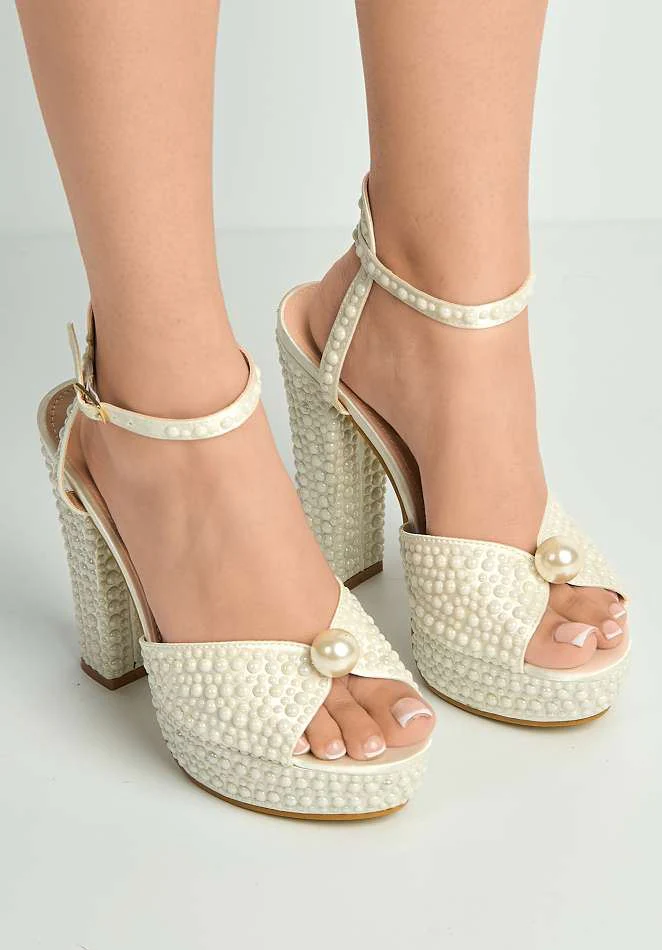 Pearl Muse Platform Heels -Beige