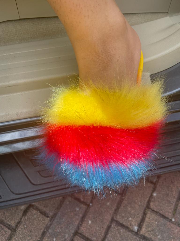 Furry Sliders Faux Fur -Yellow