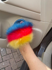 Furry Sliders Faux Fur -Yellow