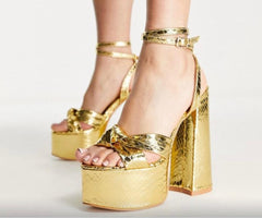 Chunky Heel Platform Pumps -Gold