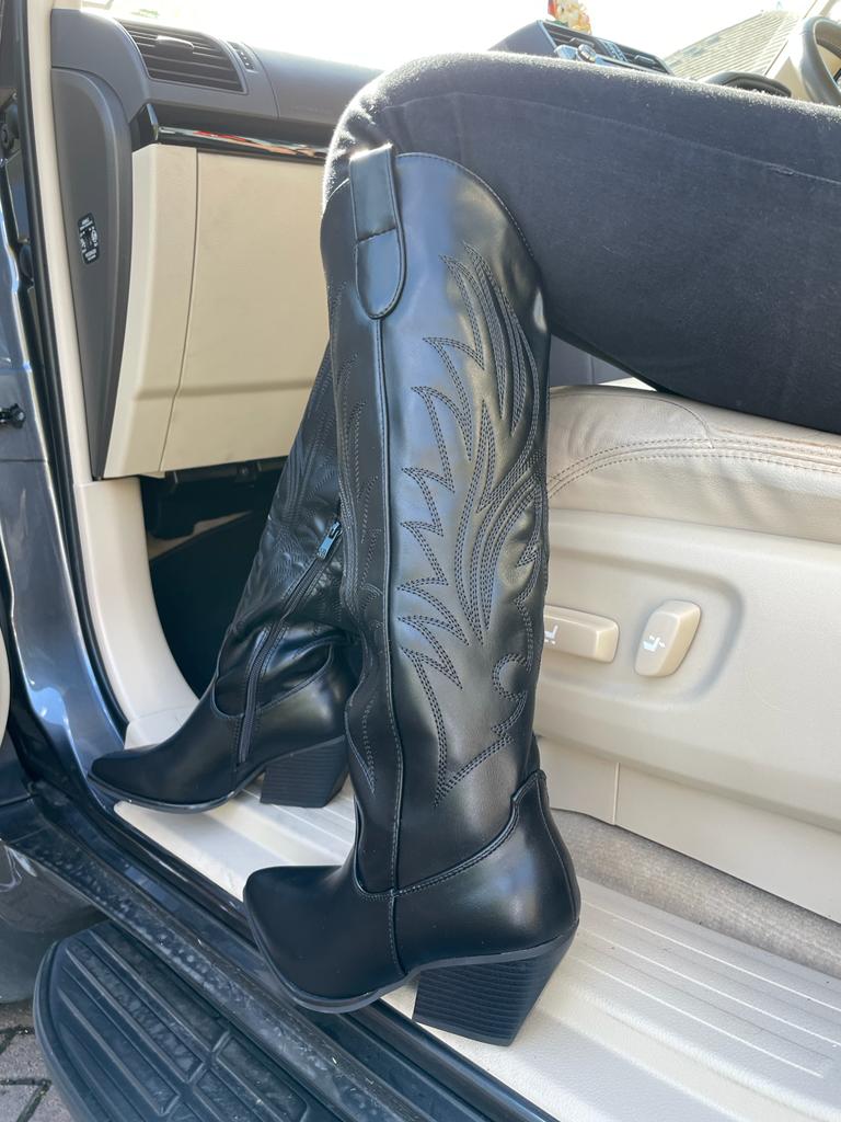 Cow Boy Long Boots -Black