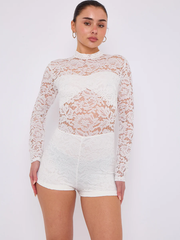 Elegance Lace Long Sleeve Romper Playsuit -White