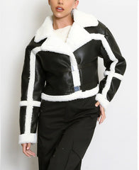 Aviator Jacket with Front Buckle Detail -Black