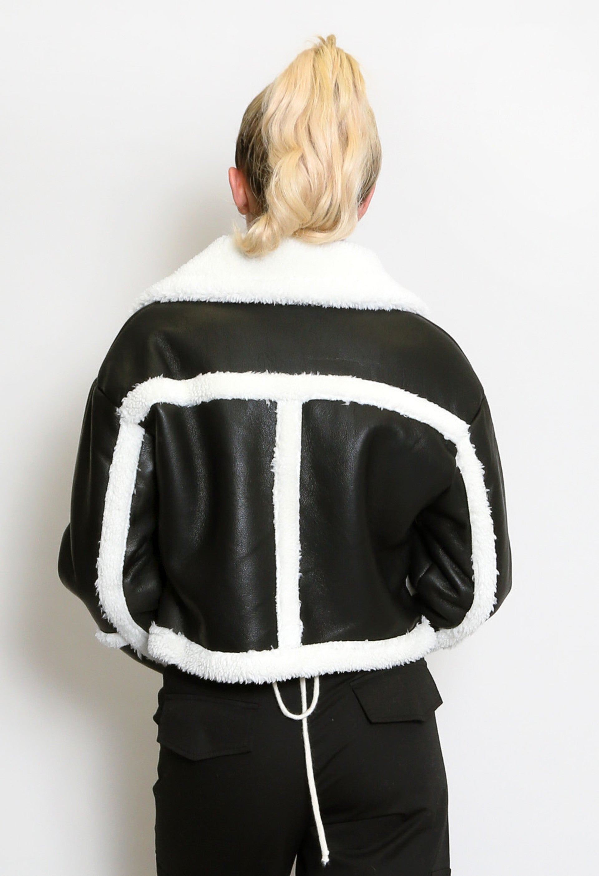 Aviator Jacket with Front Buckle Detail -Black