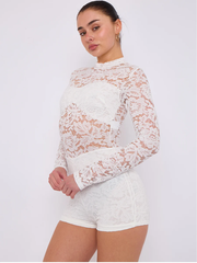 Elegance Lace Long Sleeve Romper Playsuit -White