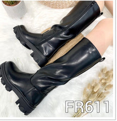 Mid Calf Boots Zip Up -Black