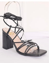 Lace Up Block Heel -Black