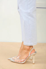 Diamante Detailed Perspex Slingback Heel -Silver