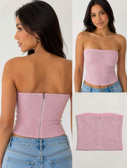 Shimmer Strapless Corset Tube Top -Pink