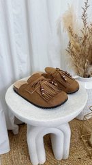 Suede Finish Comfort Slides Mules -Brown
