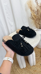 Suede Finish Comfort Slides Mules -Black