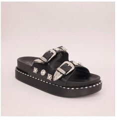 Platform Studded Buckle Sandal -Black
