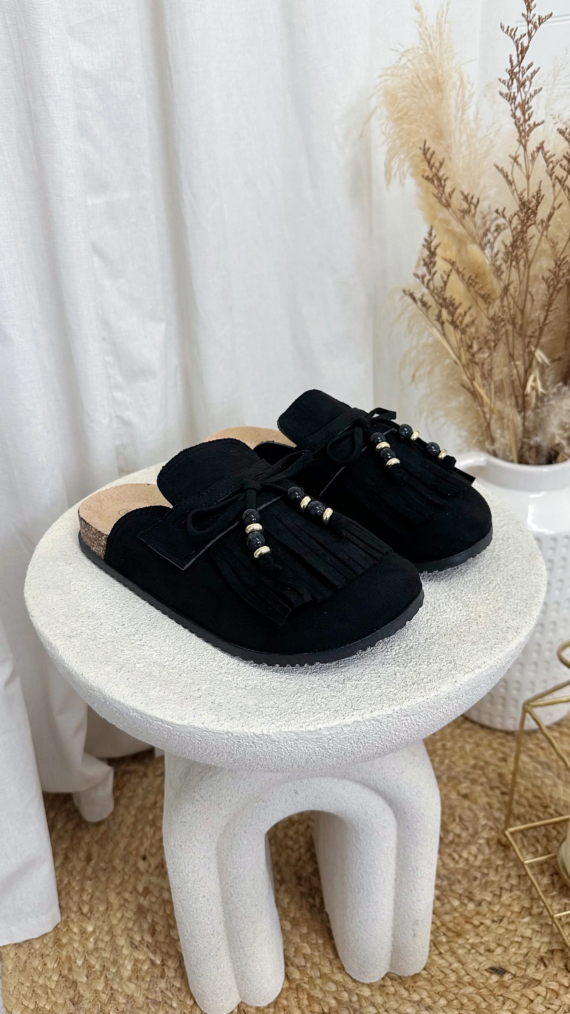 Suede Finish Comfort Slides Mules -Black