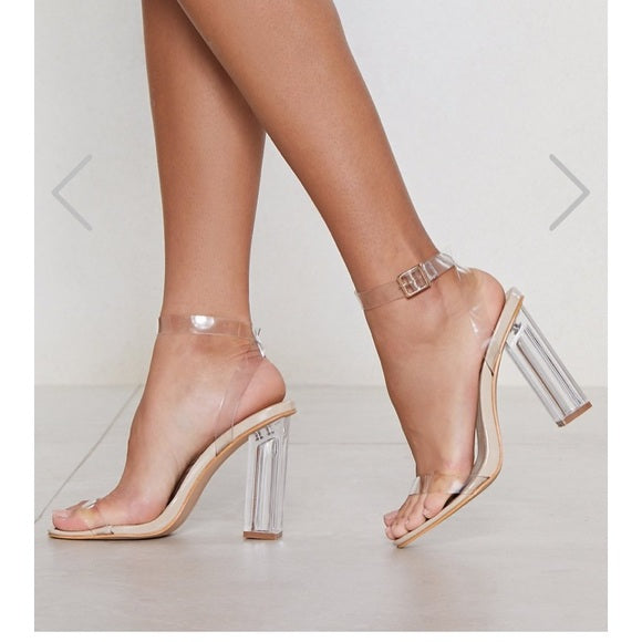 Clear Block Heel -Nude