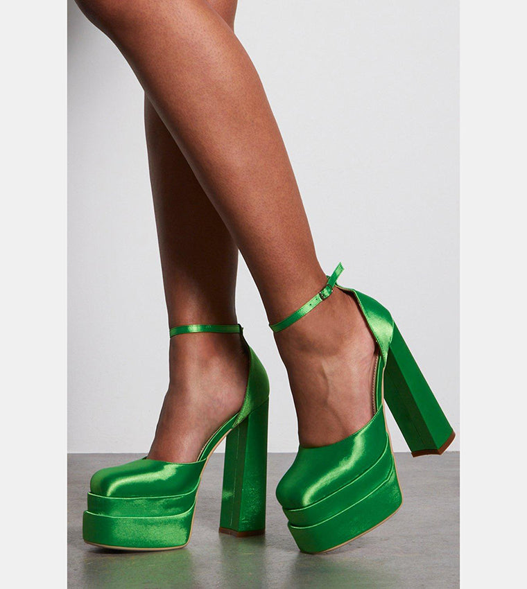 PLATFORM BLOCK HEEL COURT PUMP -JADE GREEN