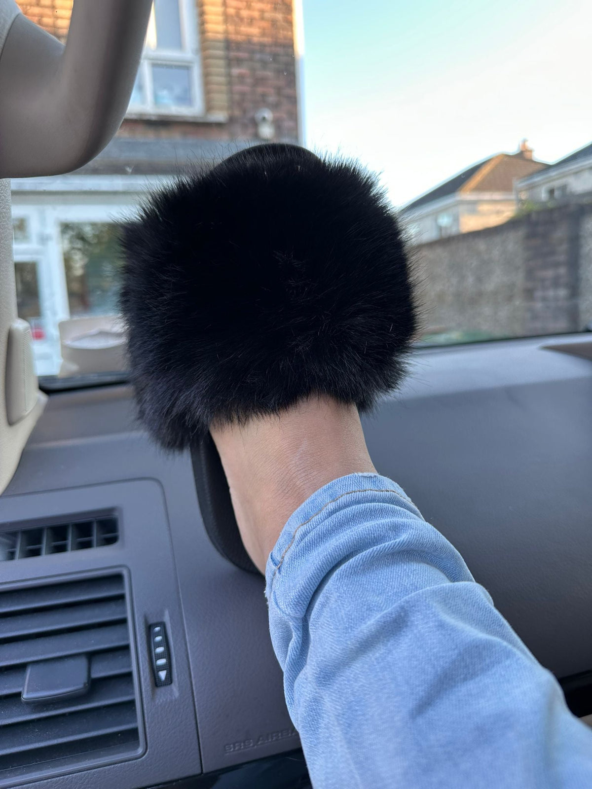 Faux Fur Sliders -Black