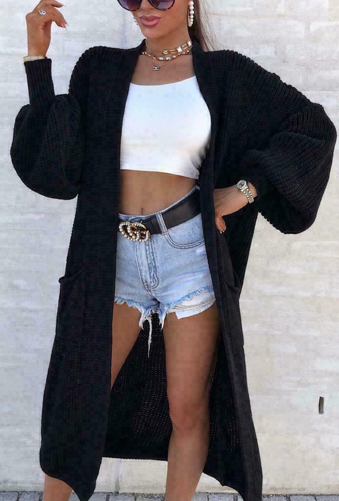 Chunky Knit Cardigan -Black