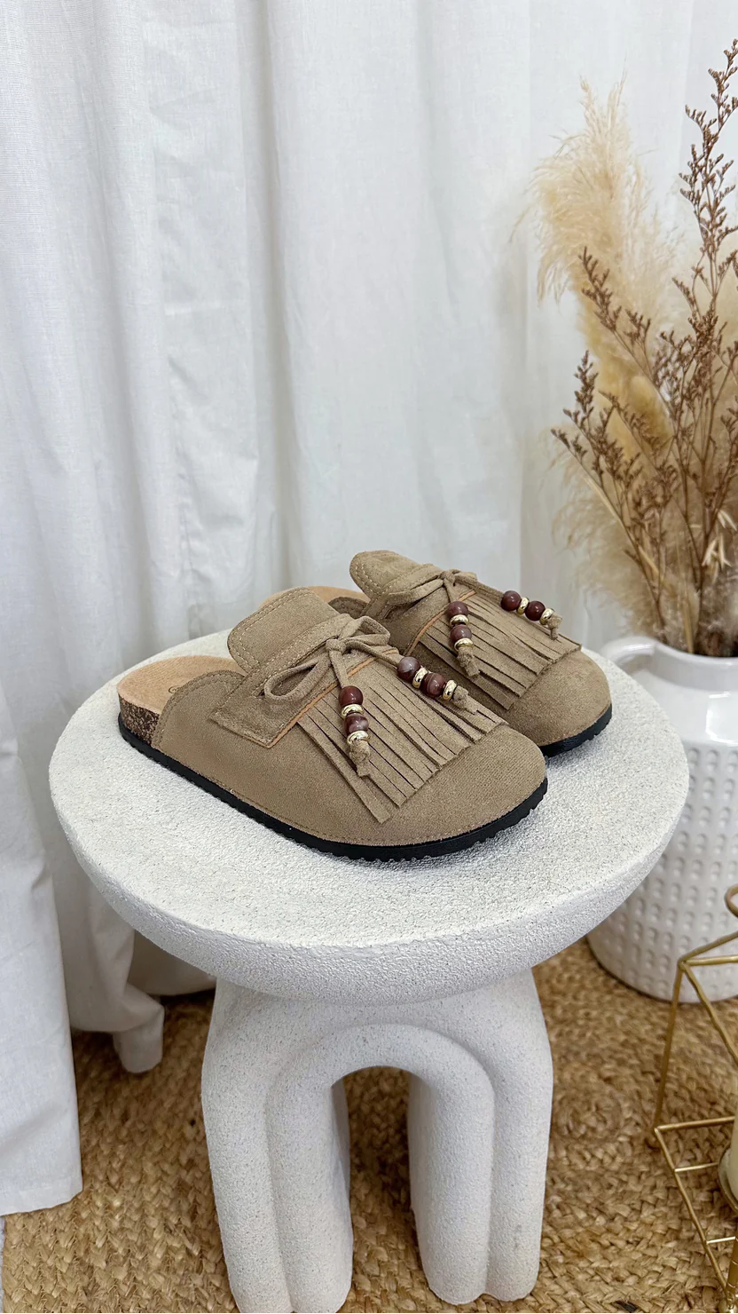 Suede Finish Comfort Slides Mules -Beige